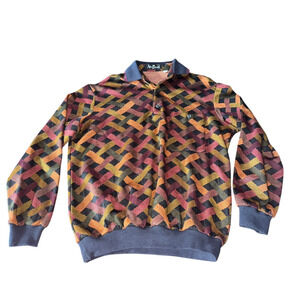 Alan Stuart Sweater M Made in USA Multicolor Geometric Knit Long Sleeve Vintage